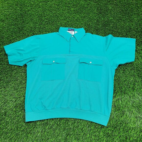 Vintage 80s MOD Preppy Polo Shirt XL 24x24 Green Boxy - Picture 1 of 15